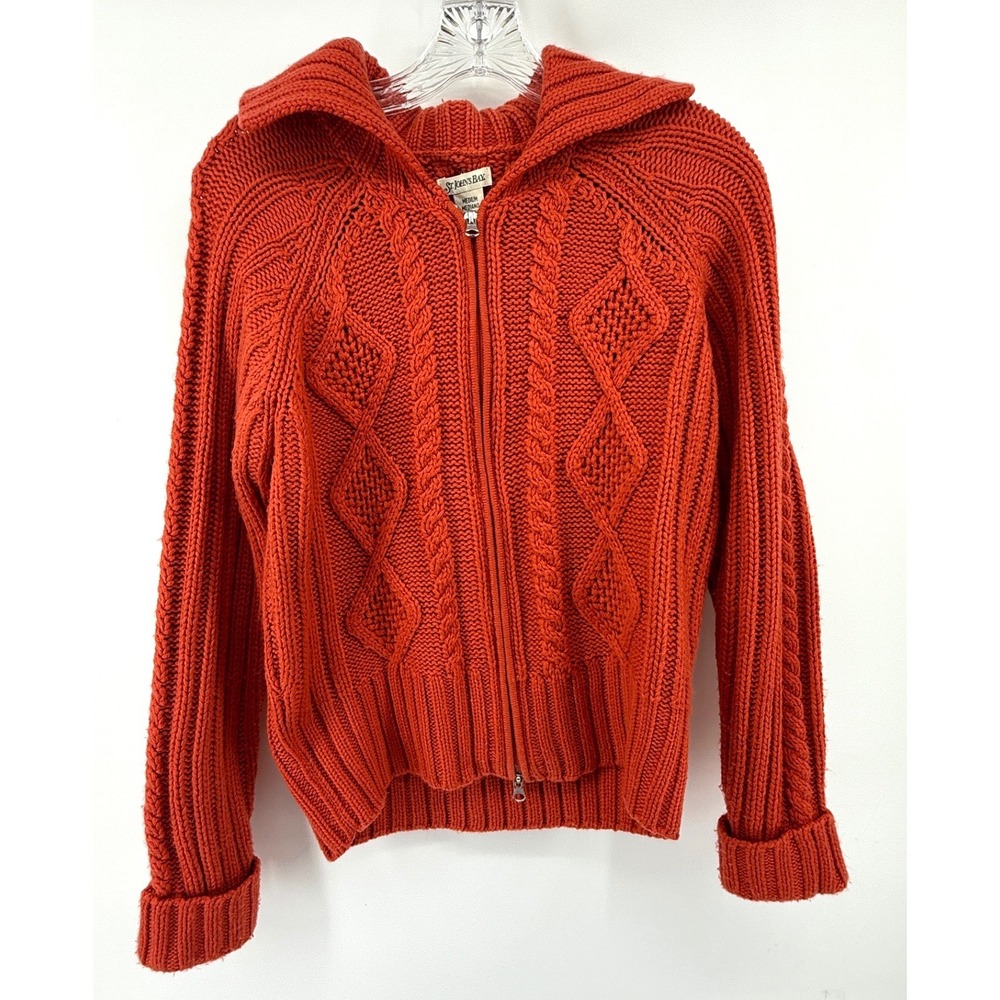 St Johns Bay Womens Rust Cable Knit Full Zip Cardigan Sweater Size Medium Layers